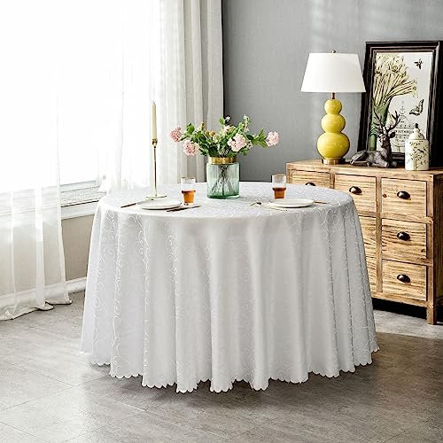 BHOMTY Runde Jacquard-Tischdecke Schützt und dekoriert den Tisch Geeignet für Haus, Hotel Restaurant, Hochzeit Bankett, Büro Treffen Weiß Durchmesser 300 cm