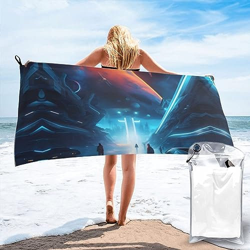 AthuAh Science Fiction Future Strandtuch, schnelltrocknendes Badetuch, saugfähig, 80 x 160 cm, geeignet für Reisen, Schwimmen usw.