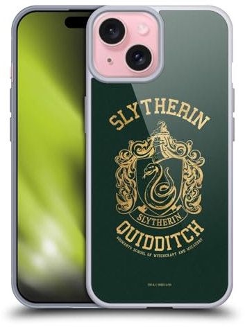 Head Case Designs Officially Licensed Harry Potter Slytherin Quidditch Deathly Hallows X Gel Case [Military Grade Protection] Compatible with Apple iPhone 15 and Compatible with MagSafe