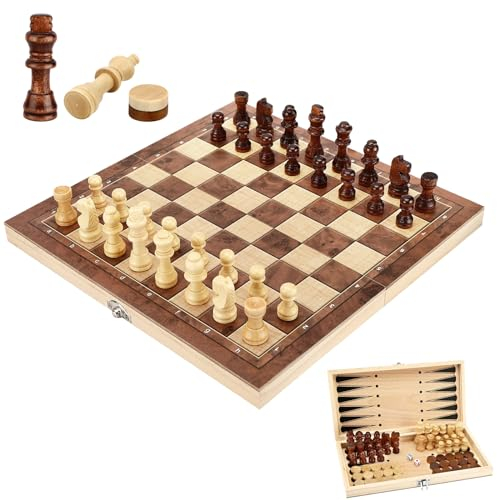Duyteop Scacchiera In Legno, Gioco Di Scacchi Classico, Portatili e Pieghevole Scacchiere, Scacchiera Pieghevole, Set Di Scacchi Pieghevole, Scacchi Pieghevole Portatile, Scacchiera Multifunzionale