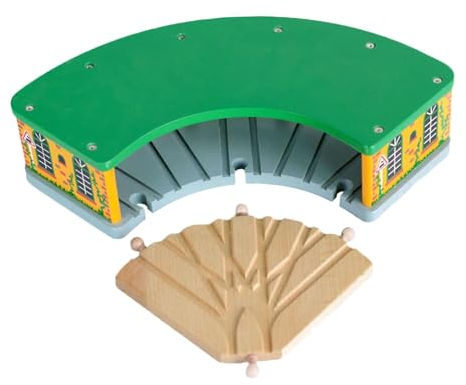 Sharplace Holzeisenbahn, rundes Haus, Holzeisenbahnschuppen, langlebig, kompatibel mit den meisten Marken-Eisenbahnsets, Holzeisenbahn-Spielzeug für Feinmotorik