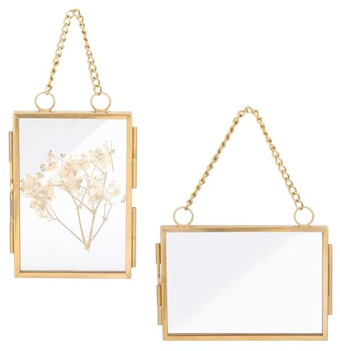 OLYCRAFT 2 Stile Mini Bilderrahmen Zum Aufhängen Doppelter Schwebender Glasrahmen Mit Kette Goldener Klapprahmen Kunstwerk Präsentationsrahmen Für Gepresste Blumen Bilder Heimwanddekoration