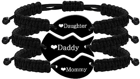 Tobestu Mommy Daddy Daughter 3er-Set passende Armbänder mit Gravur aus Edelstahl Puzzle-Herz Wickelarmband Y4121