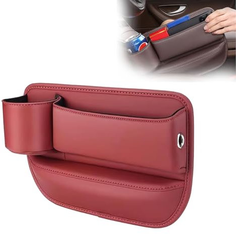 Zenines Cup Holder Gap Bag,Atsizral Car Seat Storage Box,Naneug Car Leather Cup Holder Gap Bag,No Logo Leather Car Seat Storage Box With Water Cup Holder (RED,drivers)