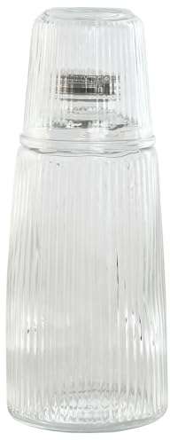 LEKE GO Botella cristal para agua de 1 litro con vaso de 240 ml (B)