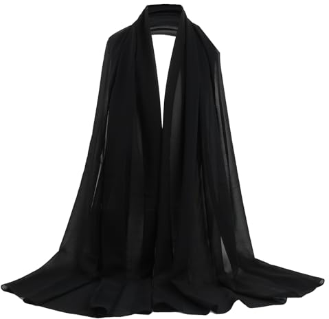 PTJJXA Chiffon Schal Damen, Seidenweiche Chiffon Hijab, Schultertuch Damen Groß Festlich, Stola für Abendkleid, Dünner Schal, Seidenschal damen,Schal Einfarbig, Halstuch Tuch aus Chiffon (Schwarz)