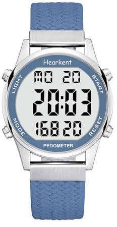 Hearkent Schrittzähler Schrittzähler für Damen, genießen Sie Schritte, Kilometerstand, Kalorien, Countdown, Wecker und andere Funktionen. Keine App, Aufladen erforderlich oder Bluetooth, 2401, blau,