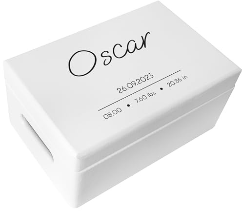 Creative Deco Weiße Erinnerungsbox Baby Personalisiert mit Namen 30x20x14cm | Pünktchen | Individuelle Erinnerungskiste Geschenk zur Geburt für Mädchen und Jungen | Holzkiste mit Deckel