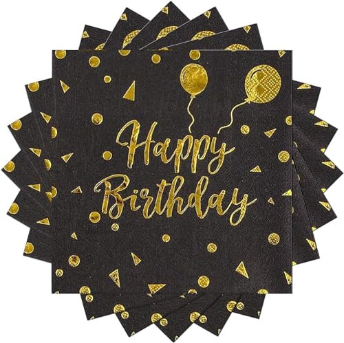Servietten Silber Dots, 33 x 33cm Goldfolien Punkte,2-lagig Golden Foiled Papierservietten Paper Napkins für Hochzeit Feiertagsfeier,60 Stücke (schwarzes Geburtstagsmodell)