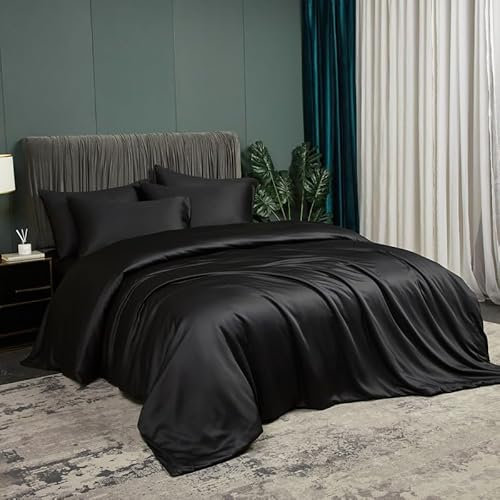 DXHOME Bettwäsche Bambus 155x220cm Schwarz Uni 100% Natürlichem Bambus Sommerbettwäsche Atmungsaktiv Kühle Bettbezug-Set Doppelbett Bettbezug mit Reißverschluss und 2 Kissenbezüge 80x80cm