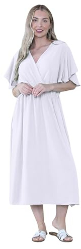 janisramone® Women Italian Wrap Over Frill Sleeves Midi Dress | Elegant Short Sleeve Dress for Women UK Stylish Summer Dresses for Women UK
