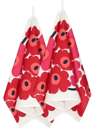 Marimekko - Unikko Geschirrtuch, 2er-Set, weiß/rot