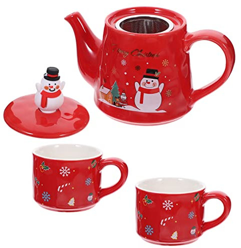 Cabilock Juego de Tetera de Cerámica de Estilo Simple Rojo Ideal para Navidad Tetera Decorativa