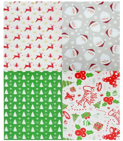 20 Blatt Weihnachtsseidenpapier zum Verpacken von Geschenken, 50 x 35 cm Seidenpapier, 4 Weihnachtsdesigns, Geschenkpapier zum Basteln von Weihnachtsgeschenken