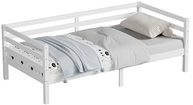 ecomi Kinderbett inkl. Lattenrost | 90 x 200 cm | Weiß | Kiefernholz - Massivholz | für Mädchen und Jungs | Kinderbetten | Bett | Einzelbett | Jugendbett