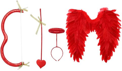 Freebily Amor Cosplay Zubehör Set Heiligenschein Haarband Feder Elfenflügel Pfeil Bogen Weihnachten Amor Cosplay Valentinstag Weihnachten Karneval Typ D One Size