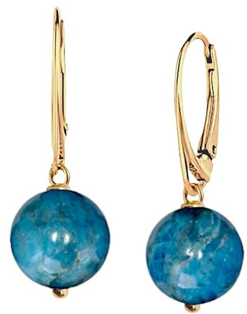 I.L.U.S Hängende Eddelstein Ohrringe Gold Blauem Kristall-Apatit – 18K Vergoldetes 925 Silber, Hypoallergen, Handgefertigt, Ohrhänger Blaue Naturstein Schmuck Damen-Freundin Geschenk Schmuck Blau