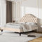 NQSLDM Polsterbett 140x190 cm mit Verstellbares Kopfteil und Stauraum, Bettgestell mit Lattenrost und Holzbettbeine, Bett für Schlafzimmer und Gästezimmer, Samt, Ohne Matratze, Beige