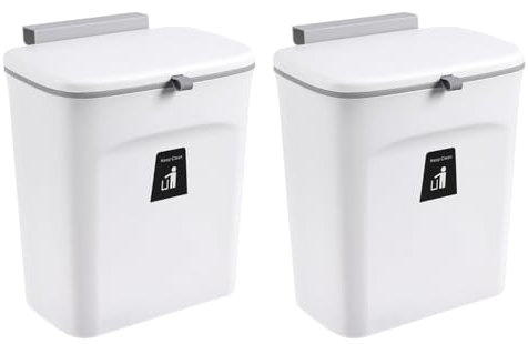 Cubo de basura colgante de cocina, 12 L, con tapa, diseño de puerta corredera antiolor, apto para cocina, baño, autocaravana, 29,5 x 16 x 26 cm (2, blanco)