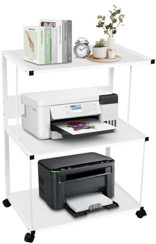 Druckertisch mit Rollen, 3 Ebenen Druckerständer, 33lbs Tragkraft pro Lage, Druckerwagen aus & Metall, Druckerregal Tisch für Drucker Kopierer Scanner Büro (61x40x82cm)