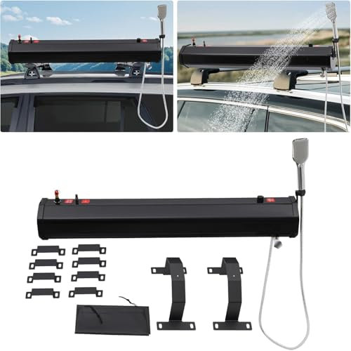 MIDUOLAI Druckwassertank Camping, 30l Campingdusche, Tragbarer DachträGer, Mit Sicherheitsventil Dach, FüR QuerträGer-GepäCkträGer, Plattform-GepäCkträGer,Schwarz,18L