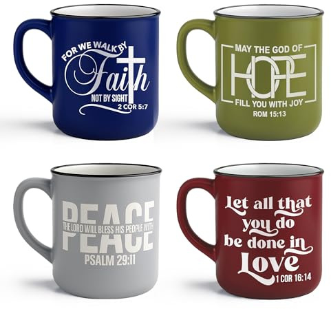 Steadfast Selections 4 - Pack Inspirational Christian Coffee Mug for Women & Men - Scripture Coffee Cups with Bible Verses - Religious Coffee Mugs - Faith Based Gift Set - Ceramic Christian Mug