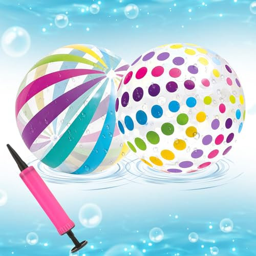 peiyee Wasserbälle Bunte 2 Stück mit Eine Ballonpumpe, Aufblasbare Bunte Wasserball Transparente, 40 cm Wasserball Aufblasbar für Beach Pool Party Wasserspielzeug, Farbenfroh Aufblasbarer Ball Set