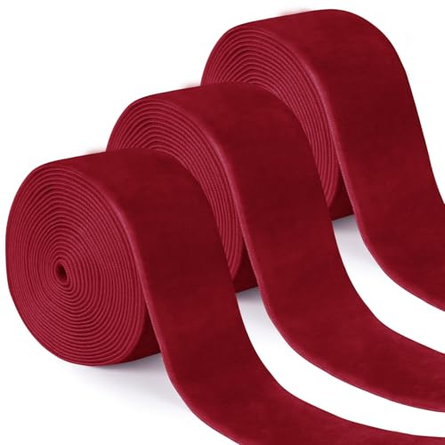Uiopa 3 Rollen Samtband Rot Geschenkband Breit 38mm x 2,7m Schleifenband Samt Dekoband Ribbon Stoffbänder für Geschenkverpackungen, Kränze, Blumensträuße, DIY-Projekte