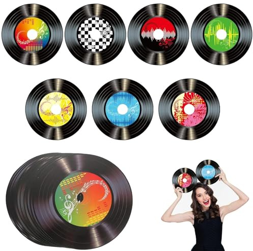 LZPLJLWS 1950er Rock'n'Roll Party Dekoration 35 Stück 7 Zoll Retro Schallplatten Wanddeko Bunte Papier Deko für 50er Jahre Musik Motto Geburtstag Wohnzimmer Veranstaltung Vintage