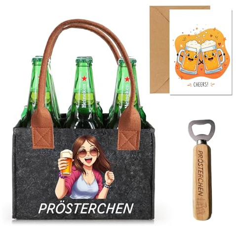 LOOBEAR Geschenk für Frauen, Hochwertige Filz-Biertasche für 6 Flaschen mit Flaschenöffner & Grußkarte, Bierliebhaber Geburtstag, JGA Geschenk – Ideales Bier Geschenk für Frauen, Freunde, Kollegen