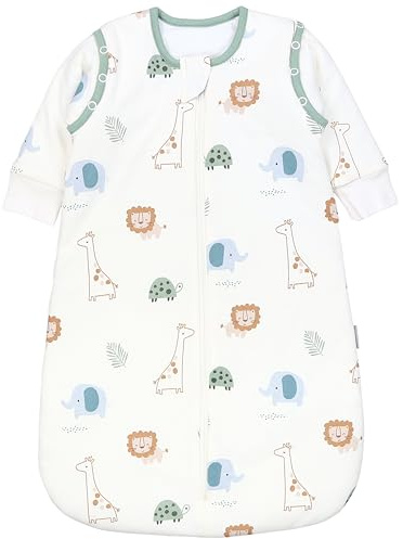 TupTam Schlafsack Baby 2.5 TOG - Ganzjahresschlafsack mit abnehmbaren Ärmeln, Farbe: Dschungel, Größe: 56-62