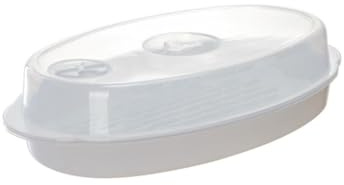 SHINEOFI Microwave Steamer with Vent Lid for Fish and Vegetables Multipurpose White Fish Steamer Container for Healthy Cooking for Steamed Buns Corn Asparagus and More