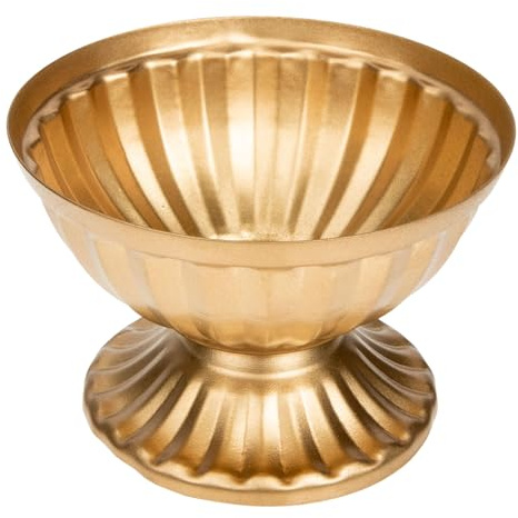 DIYEAH Vintage Gold Metal Flower Vase Small Floral Arrangement Container for Wedding Decoration, 3D Striped Retro Iron Plant Pot for Fresh and Dried Flowers, European Style Tabletop