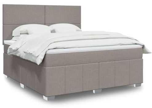 QJBSAVVA Boxspringbett 180x200 cm Taupe, Doppelbett mit Matratze & Topper, verstellbares Kopfteil, Holzrahmen