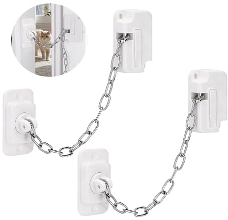 Weißer Türschlossriegel für Katzen, 2 Sets Katzentürriegel, Verstellbarer Türstopper für Haustiere, Türstütze für Katzen, um den Zugang einzuschränken (Weiß)
