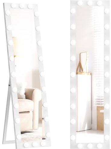 HOMCOM Ganzkörperspiegel mit Beleuchtung Standspiegel 150 x 40 cm Weiß | LED, 3 Lichtfarbe, Dimmbar, Touch-Schalter, Memory-Funktion, Anlehnbar Spiegel, für Schlafzimmer