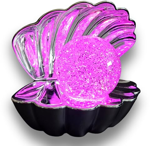 LED Muschel Lampe mit leuchtender Perle – RGB Farbwechsel Deko Leuchte, Stimmungslicht Nachtlicht mit Glitzerkugel, Tischlampe & Dekolampe für Schlafzimmer, Wohnzimmer & Geschenkidee (Muschel Chrom)