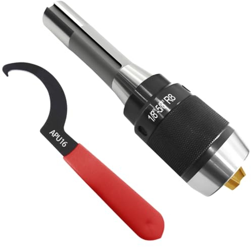 Kroshine R8 Drill Chuck, 1/8-5/8 (3-16mm) Heavy-Duty Keyless Drill Chuck, R8 Shank LatheChuckwith APU16 Wrench, Titanium Jaws