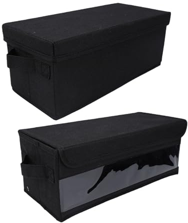 MENDUNER 2er-Pack CD-Aufbewahrungsbox mit Deckel, Faltbare, Stapelbare DVD-Organizer-Hülle, Disc-Halter mit Hoher Kapazität für CD-DVD-Aufbewahrung, Platzsparender Desktop-Organizer, (Klar + Schwarz)