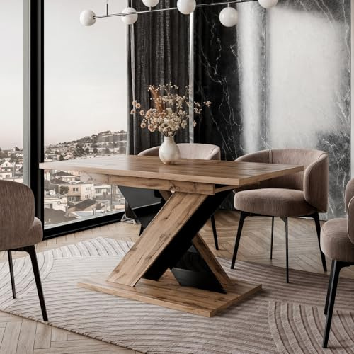 Wood Extendable Dining Table, 4-6 Seater, 120-160cm, Wood Effect, TOXX | 4ft Modern Dining Table, Seats 4-6 People, Table Only – No Chairs, Kitchen Table, Loft Wood Effect, Space-Saving Design