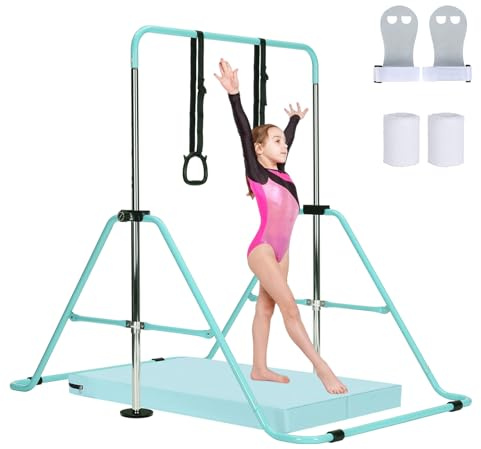 ARATERVIO Kinder Turnreck Reckstange mit Matte – Verstellbare Gymnastik Stange Horizontal Bar 5 Stufen (80–130 cm), Trainingsgerät Turnen Zuhause, Stabil & Sicher für Indoor Training