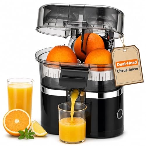 Exprimidor eléctrico de naranja y cítricos de doble cabezal, exprimidor automático de limón de 100w, motor de 18000 Rpm, fácil de limpiar, para naranja, limón y lima black