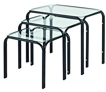 HAKU Möbel 60529 3-Satz-Tisch, Glas, schwarz, 50 x 40 x 8 cm
