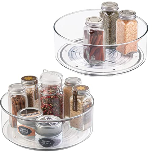 mDesign Drehteller mit 29,2 Durchmesser für das Küchenregal – praktisches Gewürzregal für Küchenschrank – drehbarer Küchen Organizer aus Kunststoff – 2er-Set – transparent