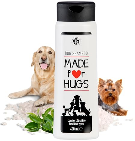 Made for HUGS Hundeshampoo 400 ml - Komfort & Glanz für Alle Felltypen - Shampoo für Hunde gegen Juckreiz, Geruch & trockene Haut - Mit Meersalz, D-Panthenol & Glycerin, Ohne Parabene