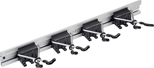 Meister Gerätehalterleiste X-Form 500 mm - Geräteleiste & 4 Gerätehalter - Aluminium - Leichte Montage / Werkzeughalter / Gerätehalter für Gartengeräte / Werkzeugleiste / Besen-Halter / 9953170