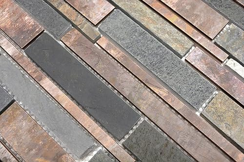 Mosaik Fliese Naturstein Kupfer grau rost Verbund Stäbchen Wandverblender Wandfliese Fliesenspiegel Küche - MOS47-XSK565