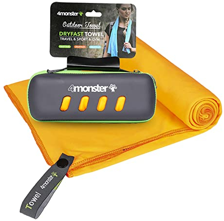 4Monster Mikrofaser-Handtuch mit Tragetasche, super saugfähiges Reisehandtuch, schnell trocknendes Handtuch, Camping-Handtuch, ideal für Fitnessstudio, Strand, Schwimmen, Orange, 15.7*31.5/40*80cm
