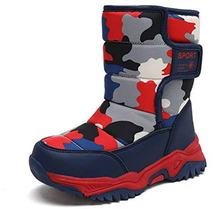 CERYTHRINA Enfant Bottes de Neige Garçon Filles Hiver Chaussures Chaud Botte Hiver Pour D'hiver Fourrure Chaudes Souple Fourrée Doublé Antidérapant Sole Étanche Bottes de bleu rouge 26