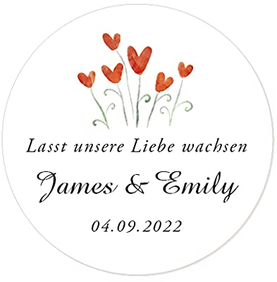 48 Stk personalisiert Lasst unsere Liebe wachsen Aufkleber, LAquarell Blume Hochzeitssticker, 4 cm Runde Liebe Saat/Blumensamen Etiketten für Hochzeit,Taufe,Gastgeschenk,Tüten - Rd 270-003